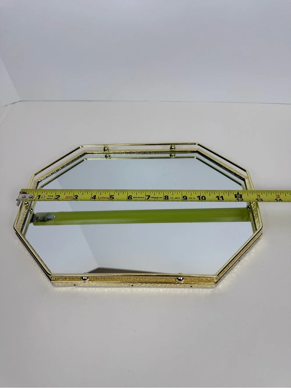 Lady Fair Mirrored Vanity Tray - Brass Finish with Velour Bottom 13” x 9”